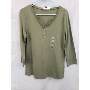 Lot of 2 medium NWT shirts. Karen Scott-gray/Loft Outlet-plum. Both 3/4 sleeves.